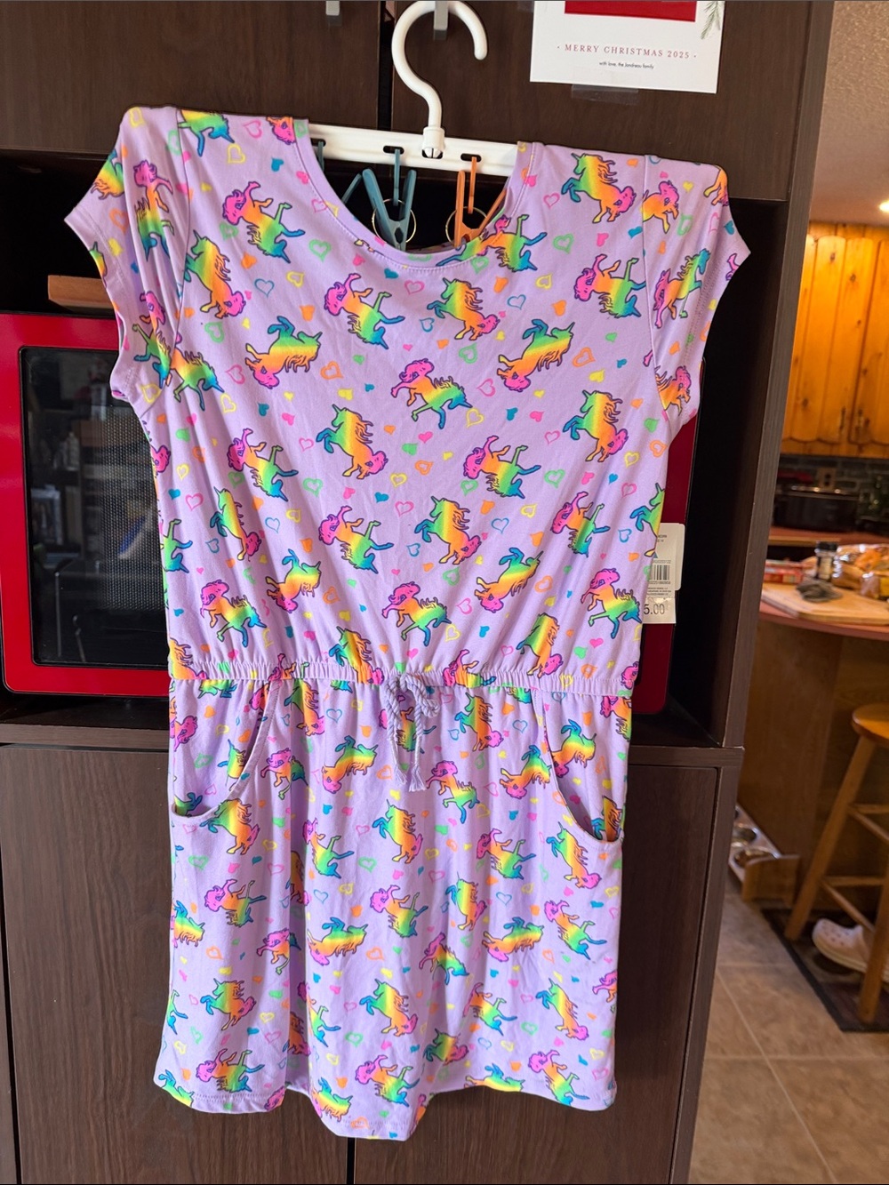 Kids Lavender Unicorn Print Casual Dress with Elastic Waistband